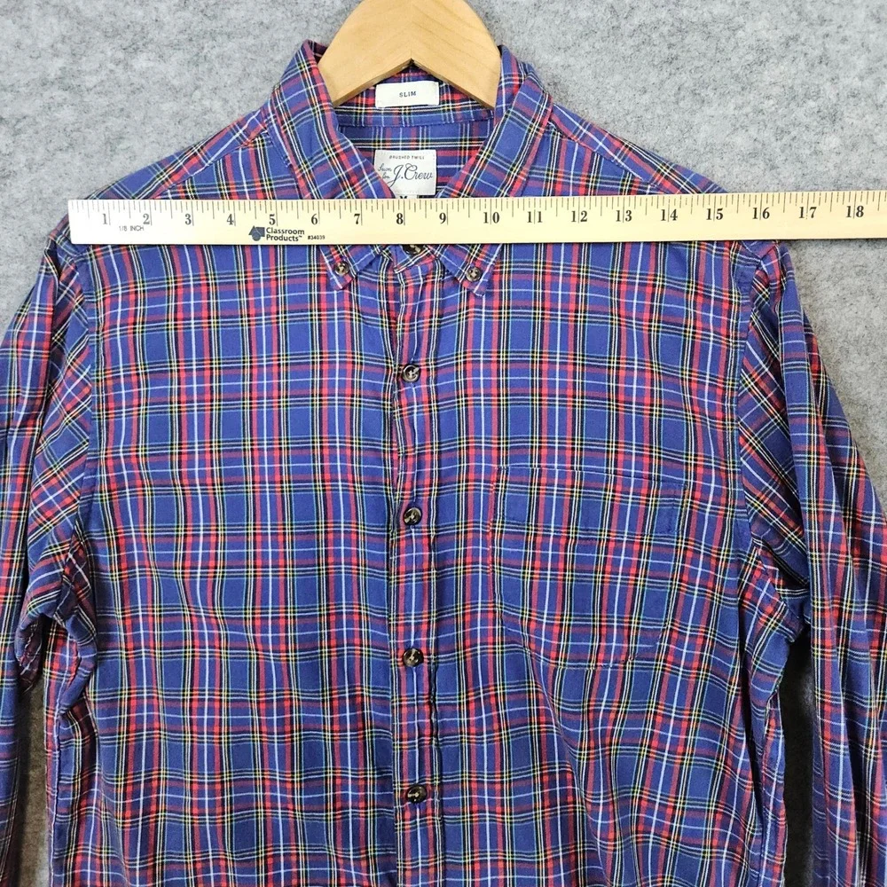 J Crew Men's Blue & Red Plaid Brushed Twill Shirt Size M Slim Fit‎ 100% Cotton